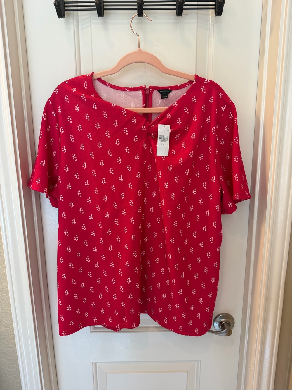 Ann Taylor Red Short-Sleeve Printed Blouse